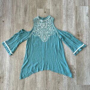 Womens xhilaration Blue Open Shoulder Blouse - M
